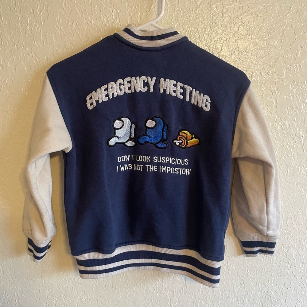 Zara Among Us Bomber Jacket Blue and White Graphic Hoodie 7-8 - Picture 6 of 8